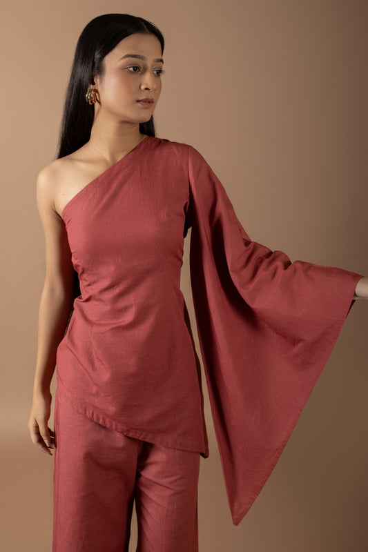 LUCIANA RUST ONE SHOULDER ASYMMETRICAL SET