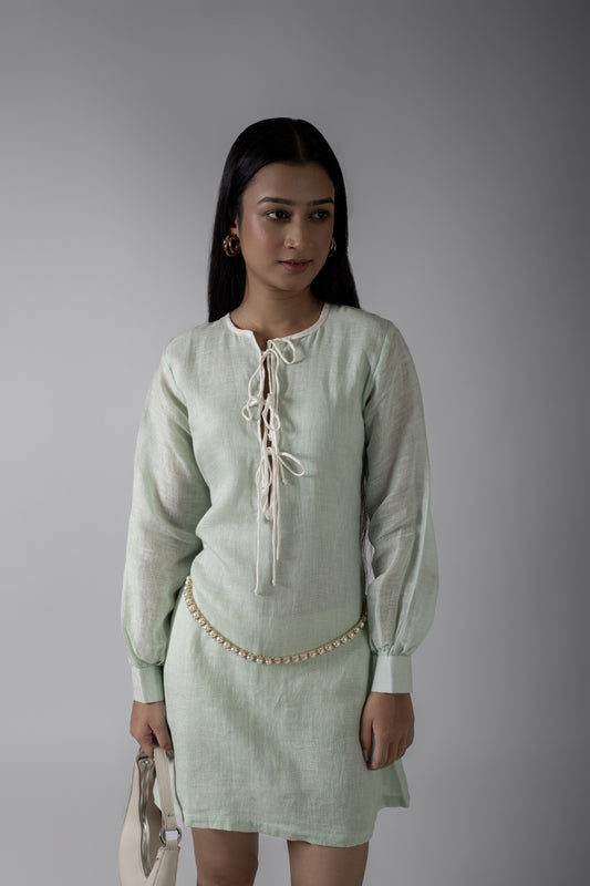 KYLIE MINT GREEN FRONT TIE DRESS