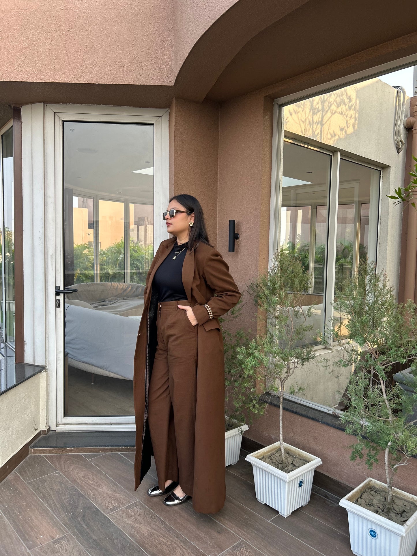 MOCHA LINEN TRENCH COAT SET