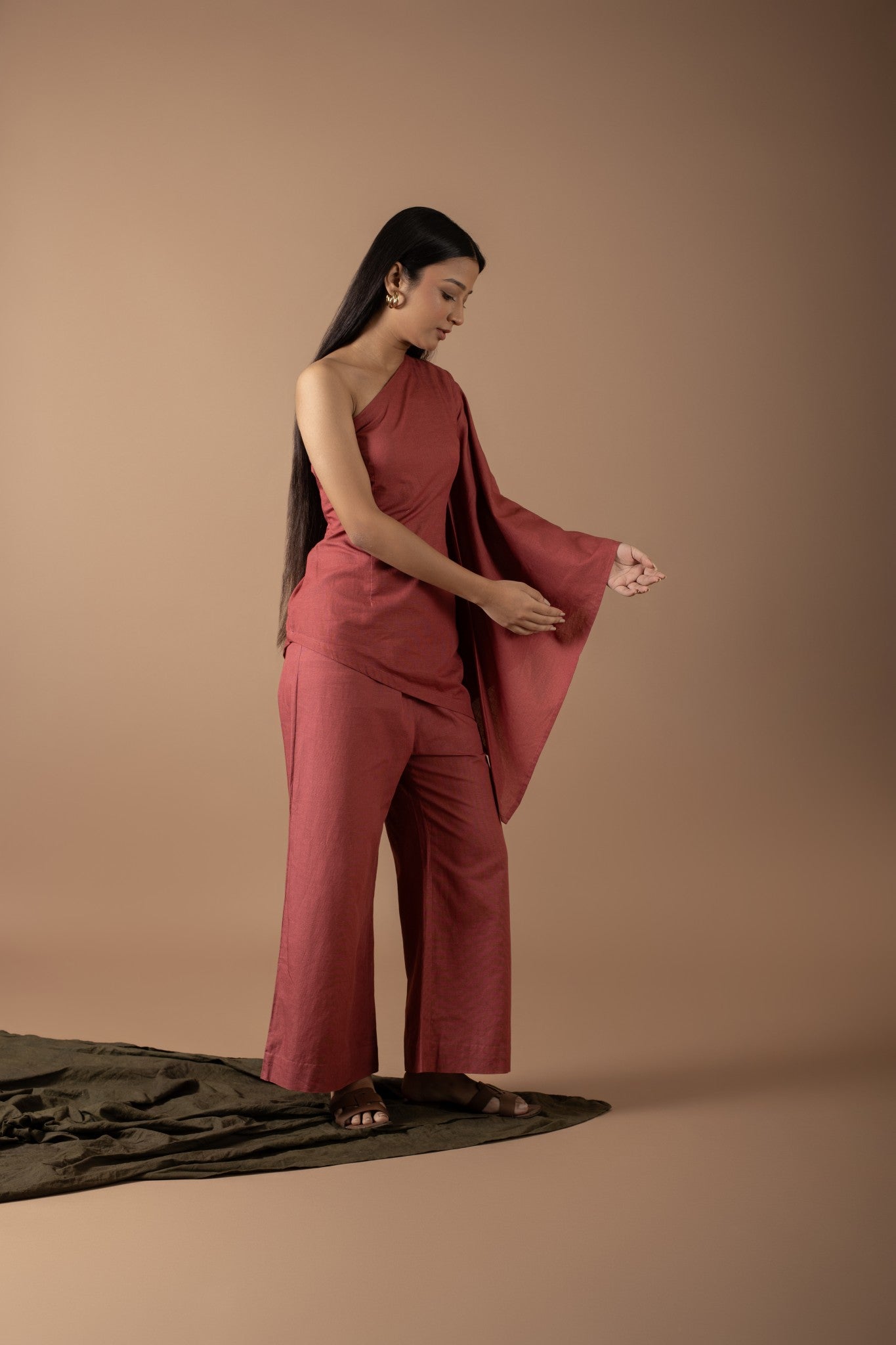 LUCIANA RUST ONE SHOULDER ASYMMETRICAL SET