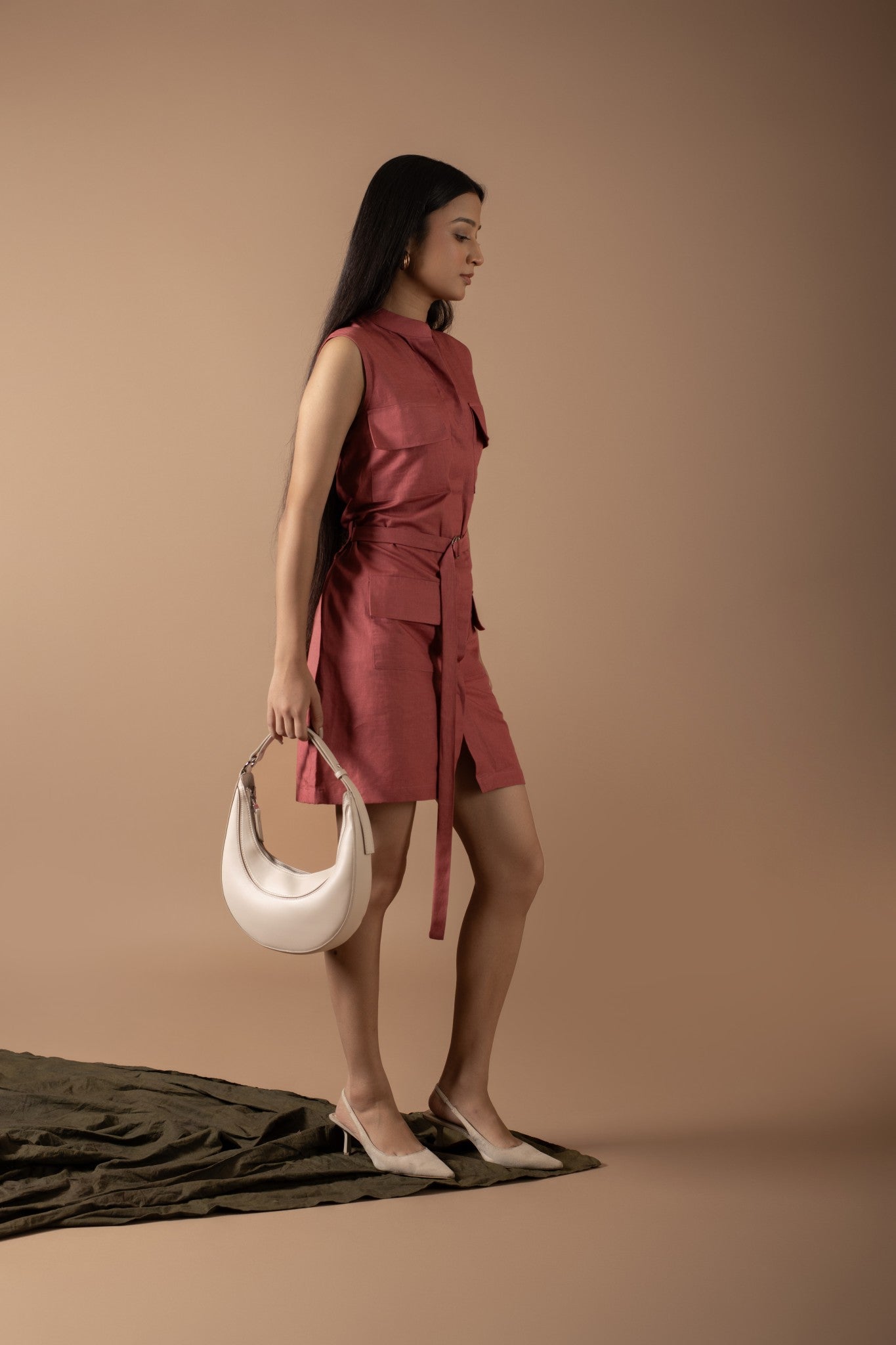 AMANDA RUST PLACKET DRESS WITH BELT