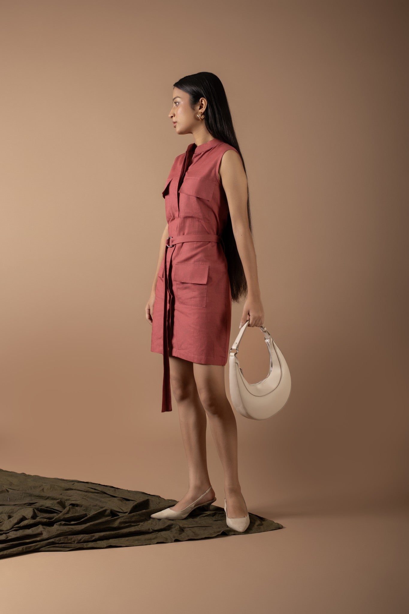 AMANDA RUST PLACKET DRESS WITH BELT