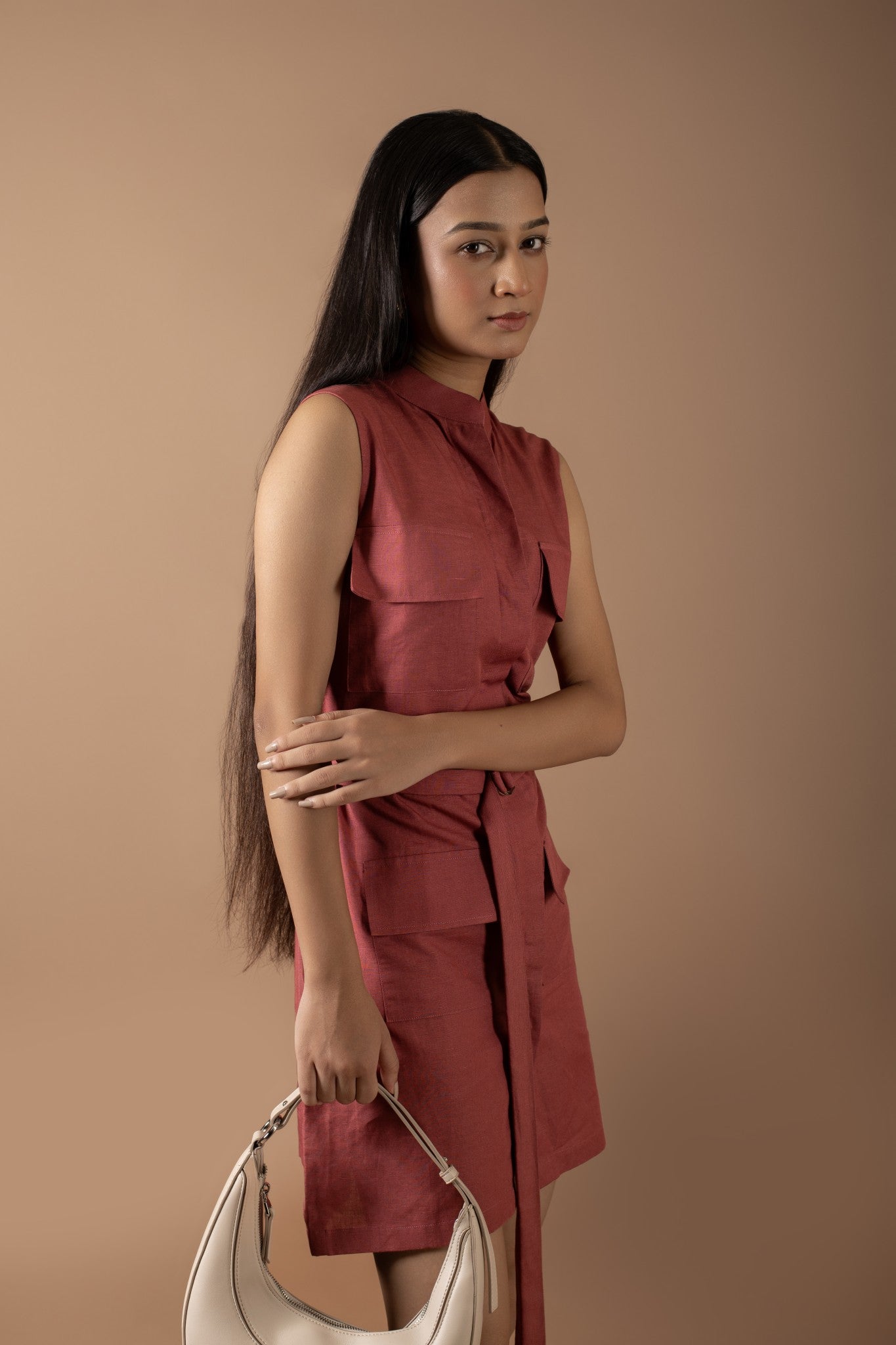AMANDA RUST PLACKET DRESS WITH BELT