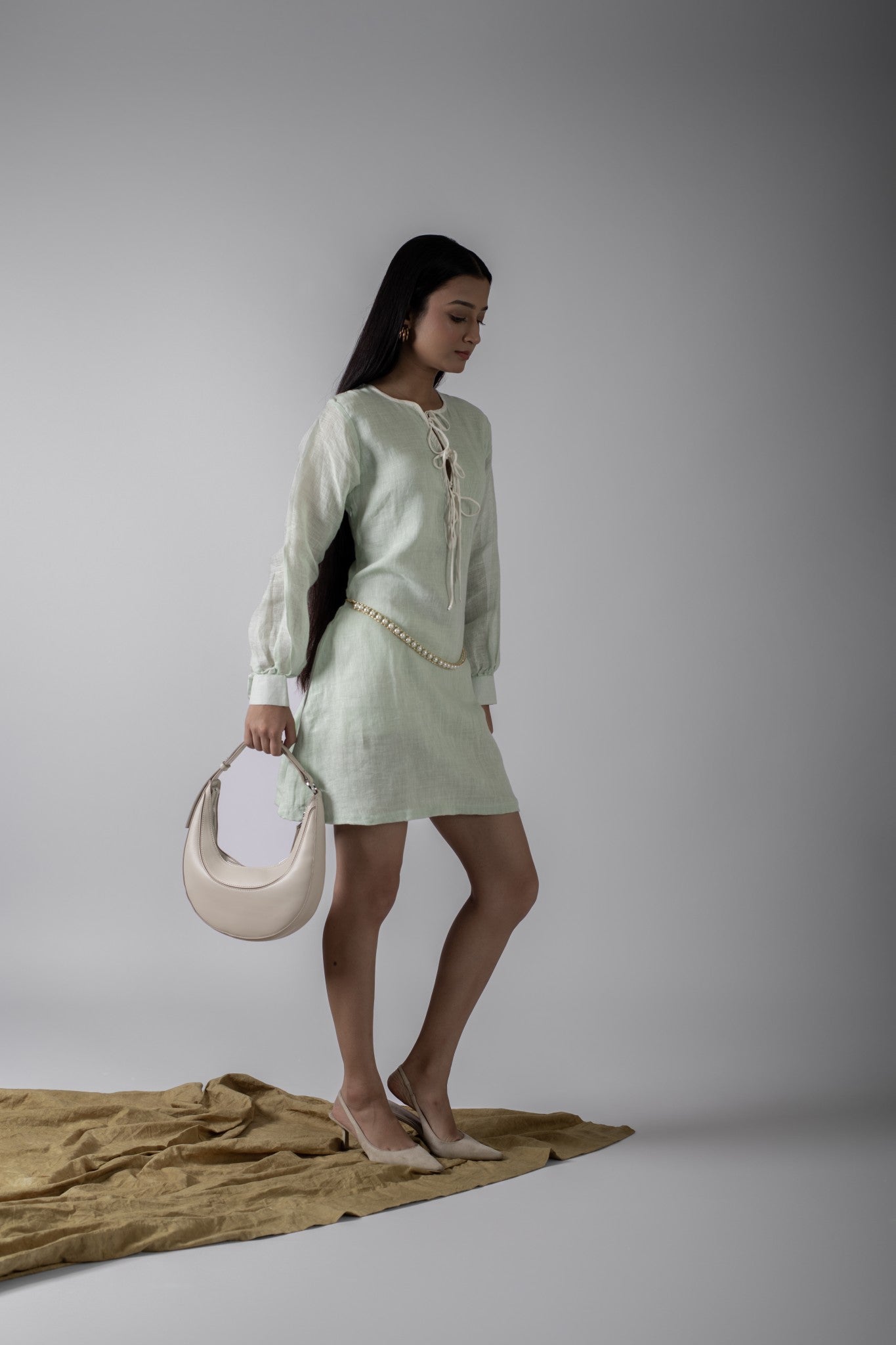 KYLIE MINT GREEN FRONT TIE DRESS