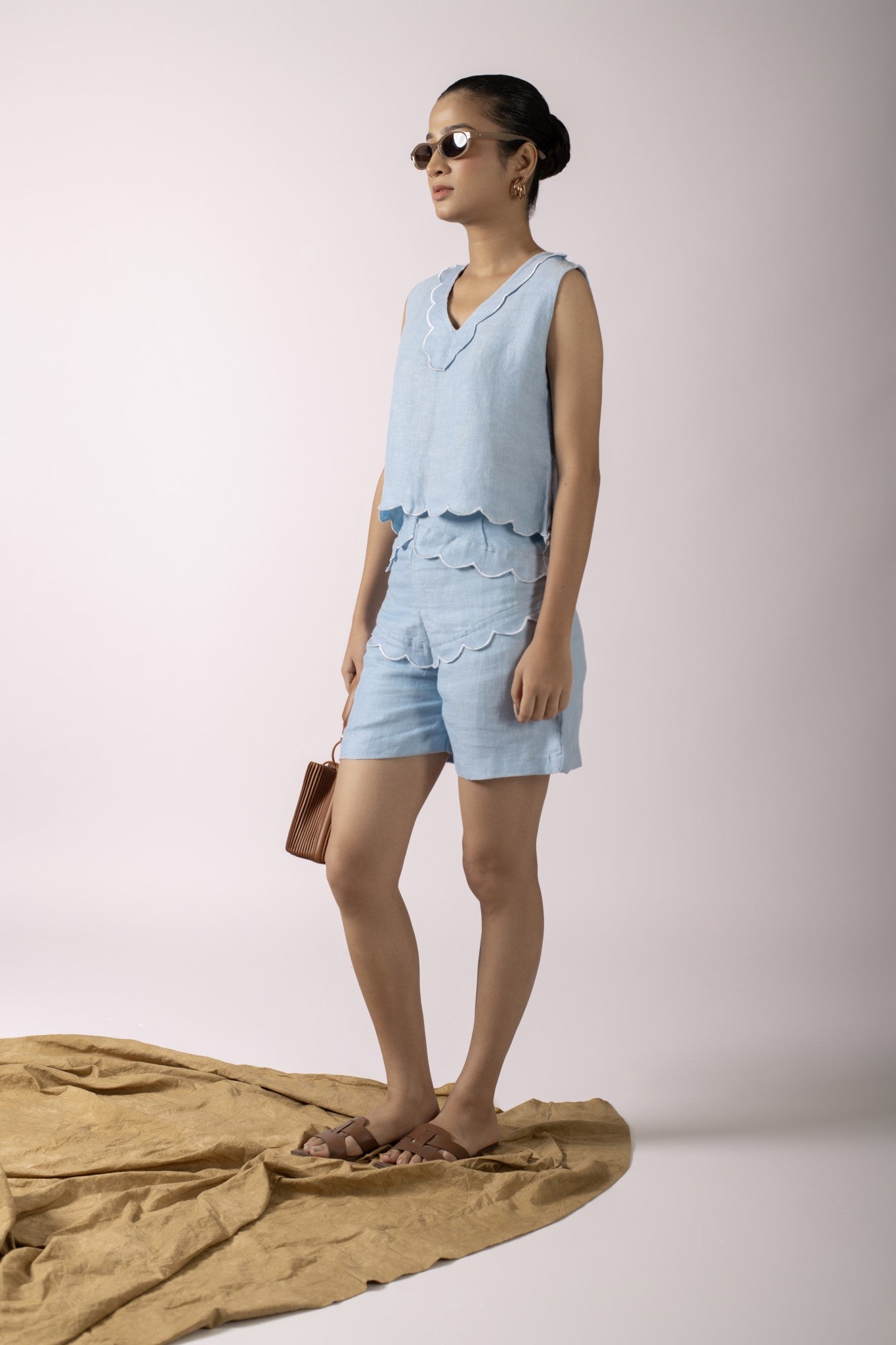 ISLA BLUE CROP TOP AND SHORTS SET